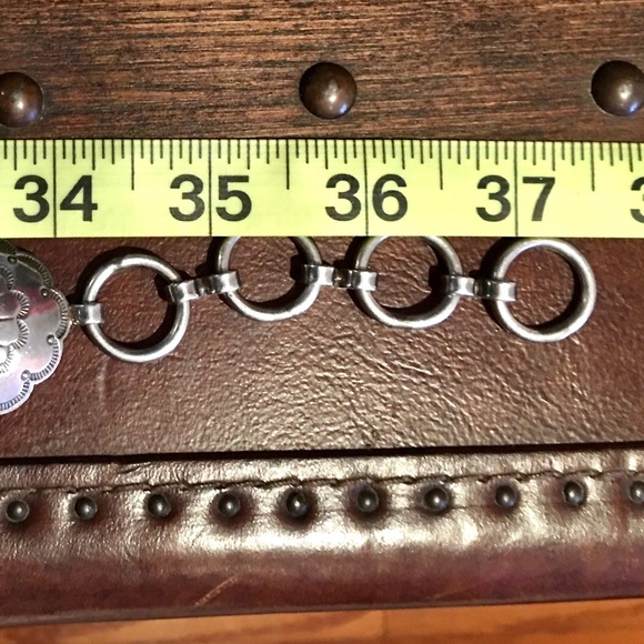 Vintage Navajo Handmade Concho Stamped Sterling Silver Malachite Belt Med Adjust - Picture 14 of 15